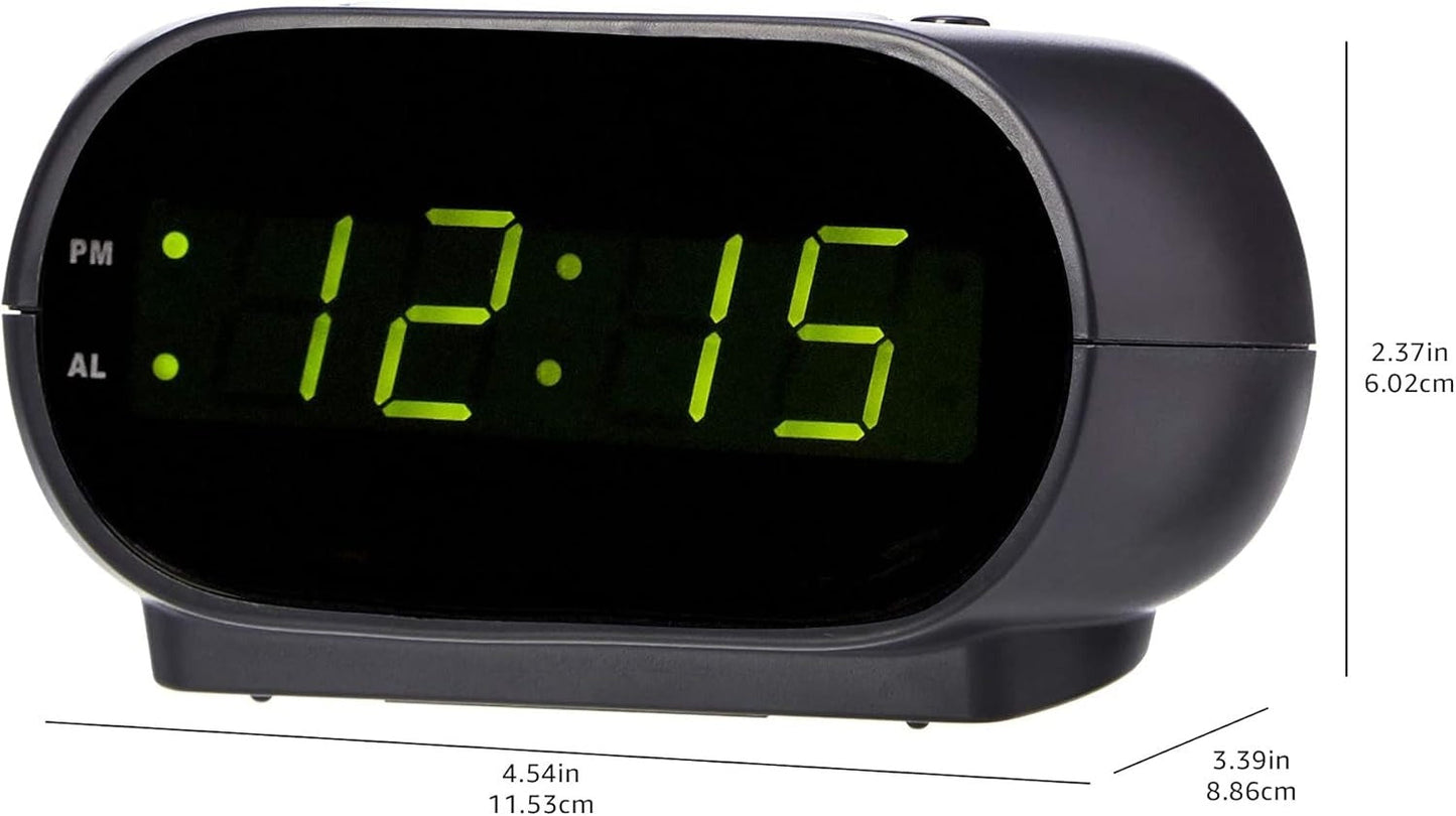 OMOMMD Small Digital Oval Alarm Clock with LED Display, Nightlight, Snooze Function & Battery Backup, Black, 4.5 x 3.5 x 2.4 Inches