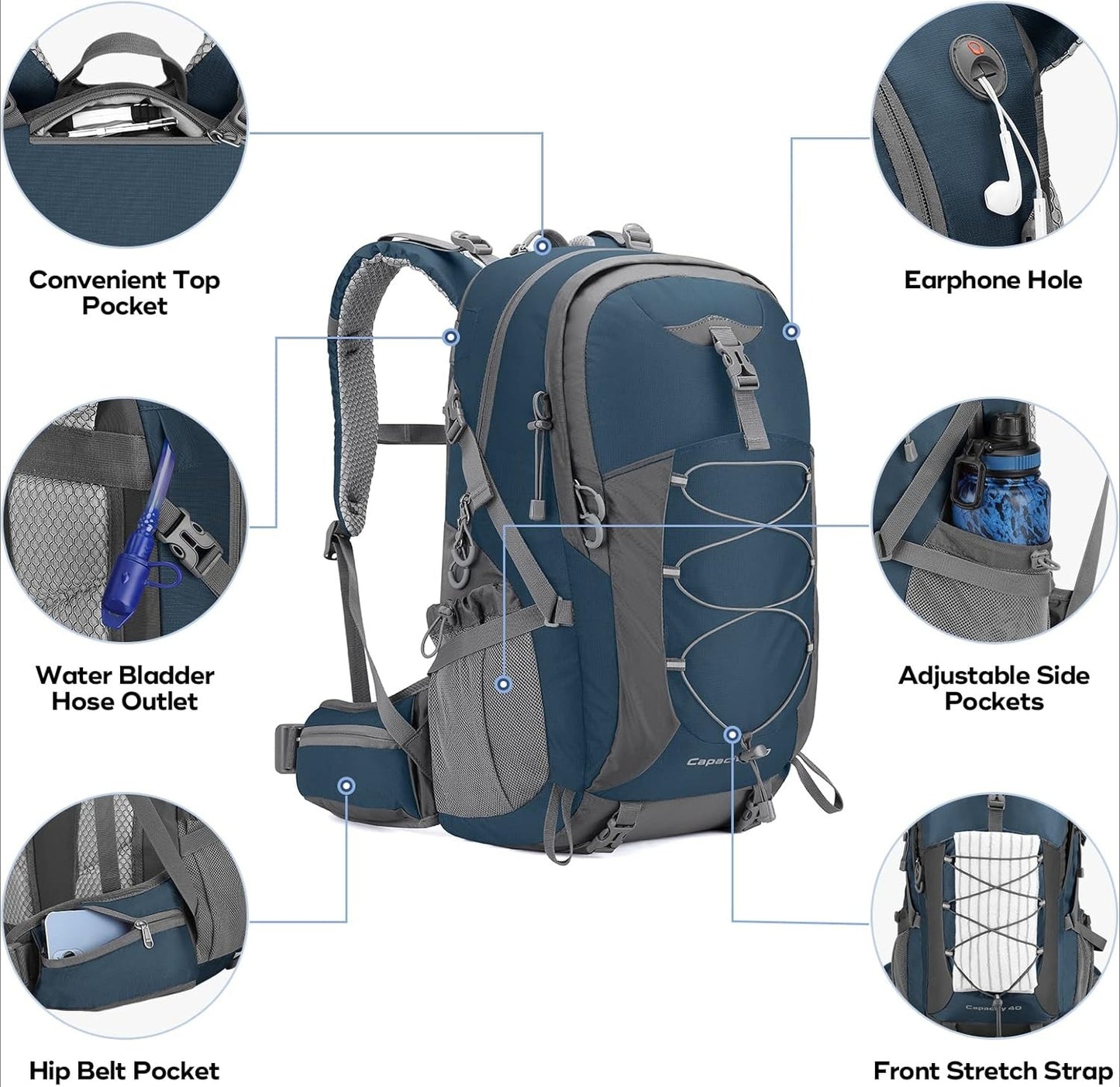 Camping Backpack,40L Waterproof Hiking Daypack with Rain Cover,Lightweight Travel Backpack
