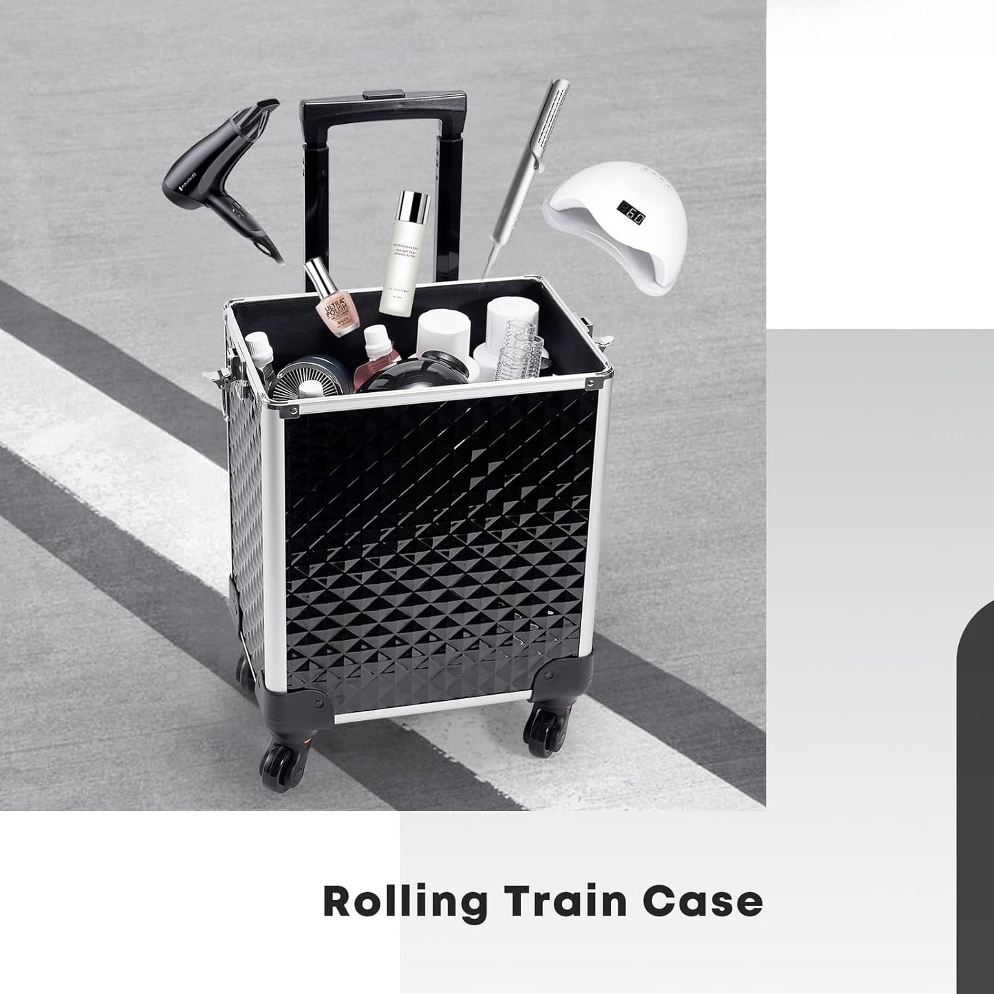 Rolling Makeup Case, 4-in-1 Cosmetology Case on Wheels, Nail Tech Cart for Trave