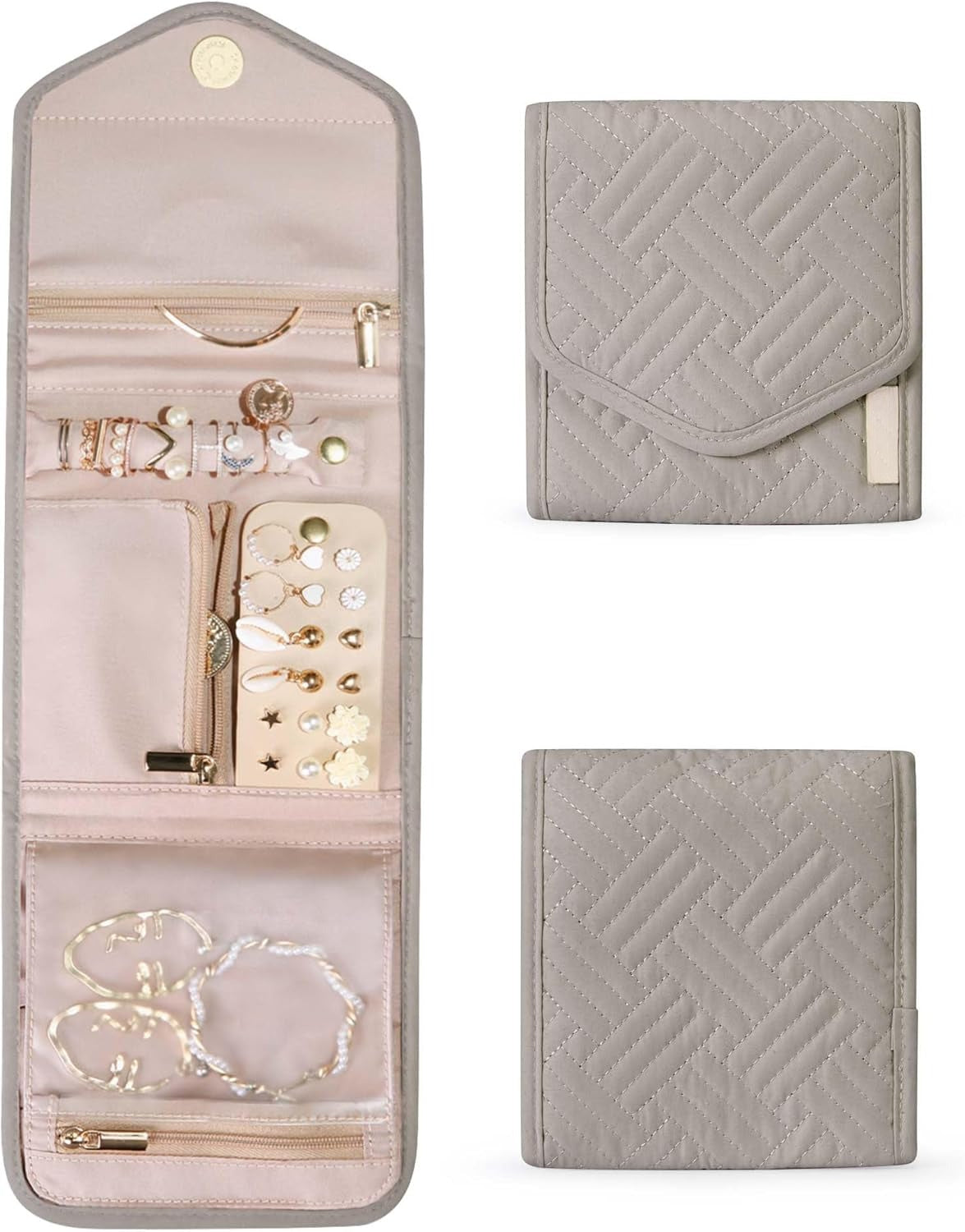 Travel Jewelry Organizer Case Foldable Small Jewelry Roll for Journey Rings, Necklaces, Earrings, Bracelets,Mini