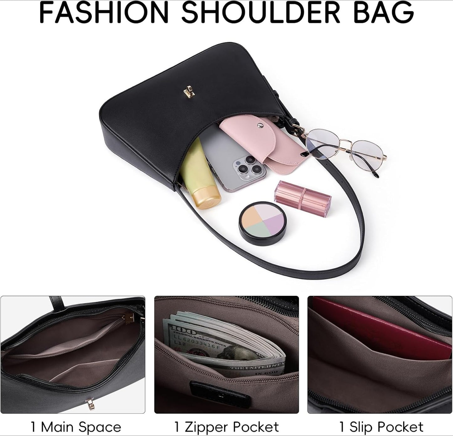 Shoulder Bag for Women, Handbag Hobo Bags Vegan Leather Crossbody Purse with Adjustable Strap