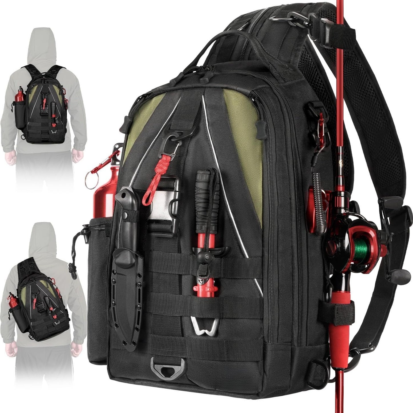 Fishing Backpack Tackle Sling Bag-Backpack with Rod Holder- Lightweight Tackle Box