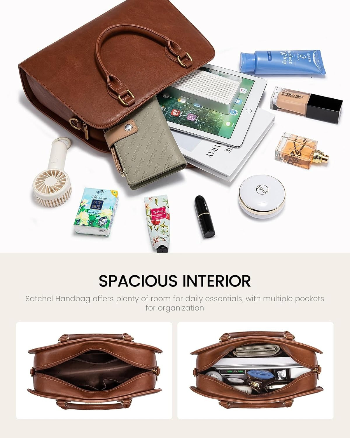Purses and Handbags for Women, Vintage-Style Leather Top Handle Shoulder Bag Satchel Tote