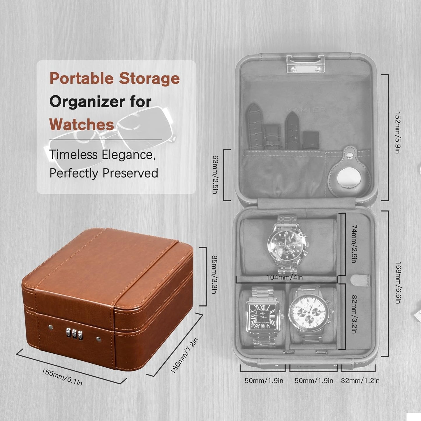 Watch Case with Combination Lock - 4 Watch Storage and Jewelry Organizer - for Ring and Watch Storage