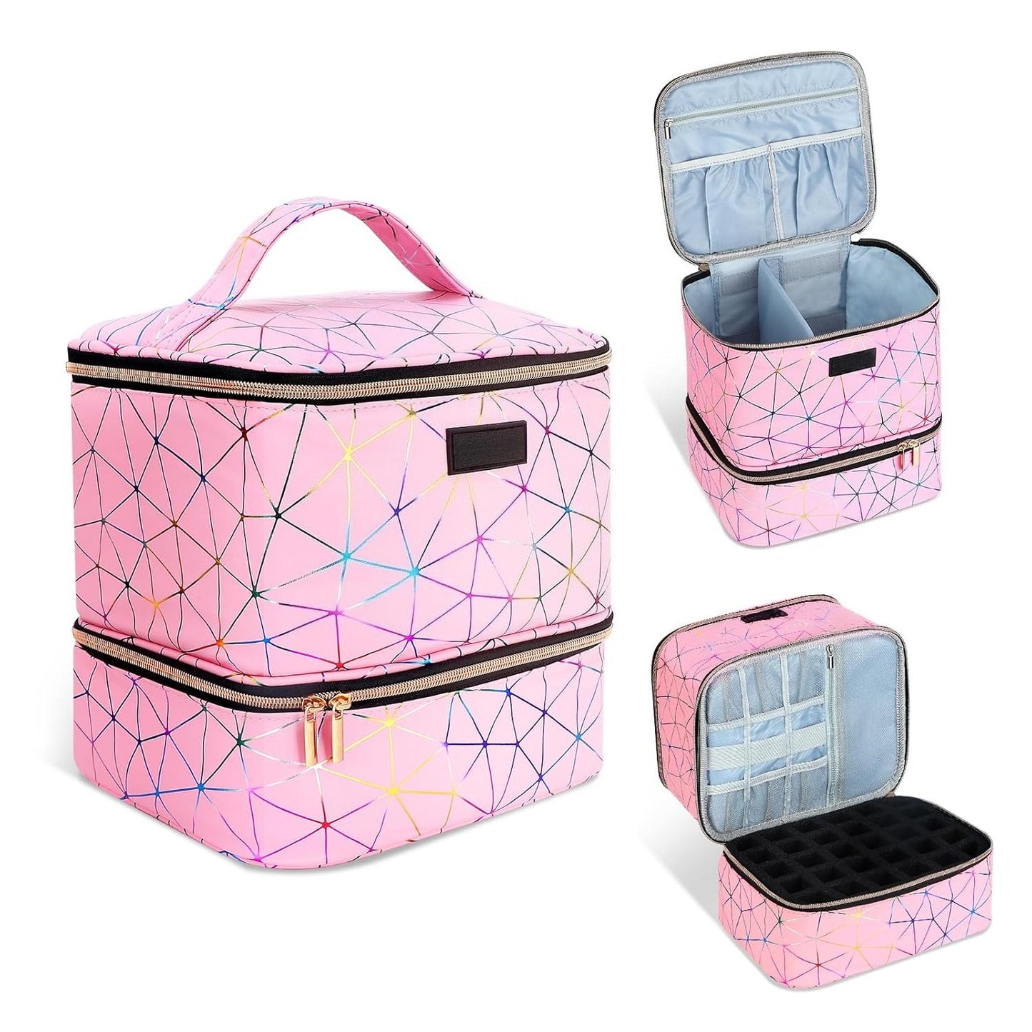 Nail Polish Organizer Bag: PU Leather Nail Polish Storage Organizer Holds 30 Bottles & Nail Lamp