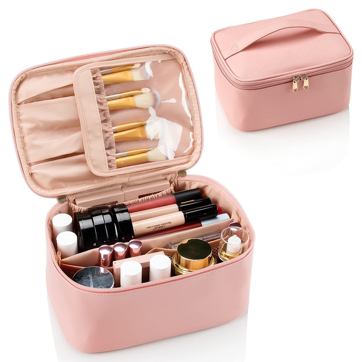 Makeup Bag, Portable Cosmetic Bag,  Makeup Case Organizer,  With Handle and Divider