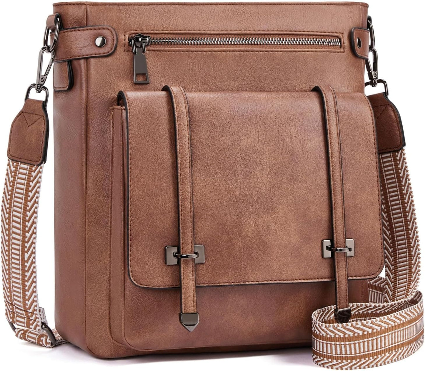Women Multi Pocket Crossbody Purses Vegan Leather Shoulder Handbags Travel Purse Adjustable Strap
