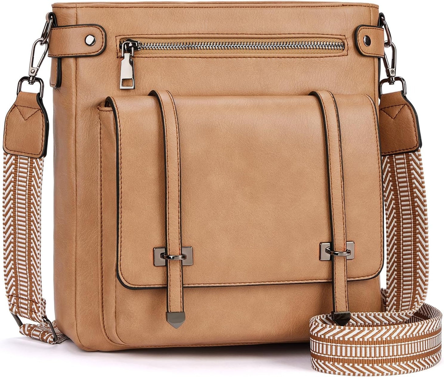 Women Multi Pocket Crossbody Purses Vegan Leather Shoulder Handbags Travel Purse Adjustable Strap