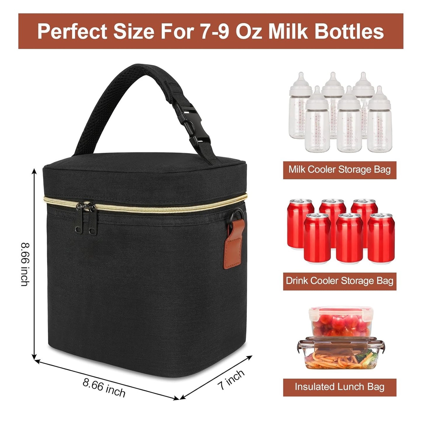 Breastmilk Cooler Bag with Ice Pack,  Bottle Bag, Breast Milk Cooler on The go with Strap