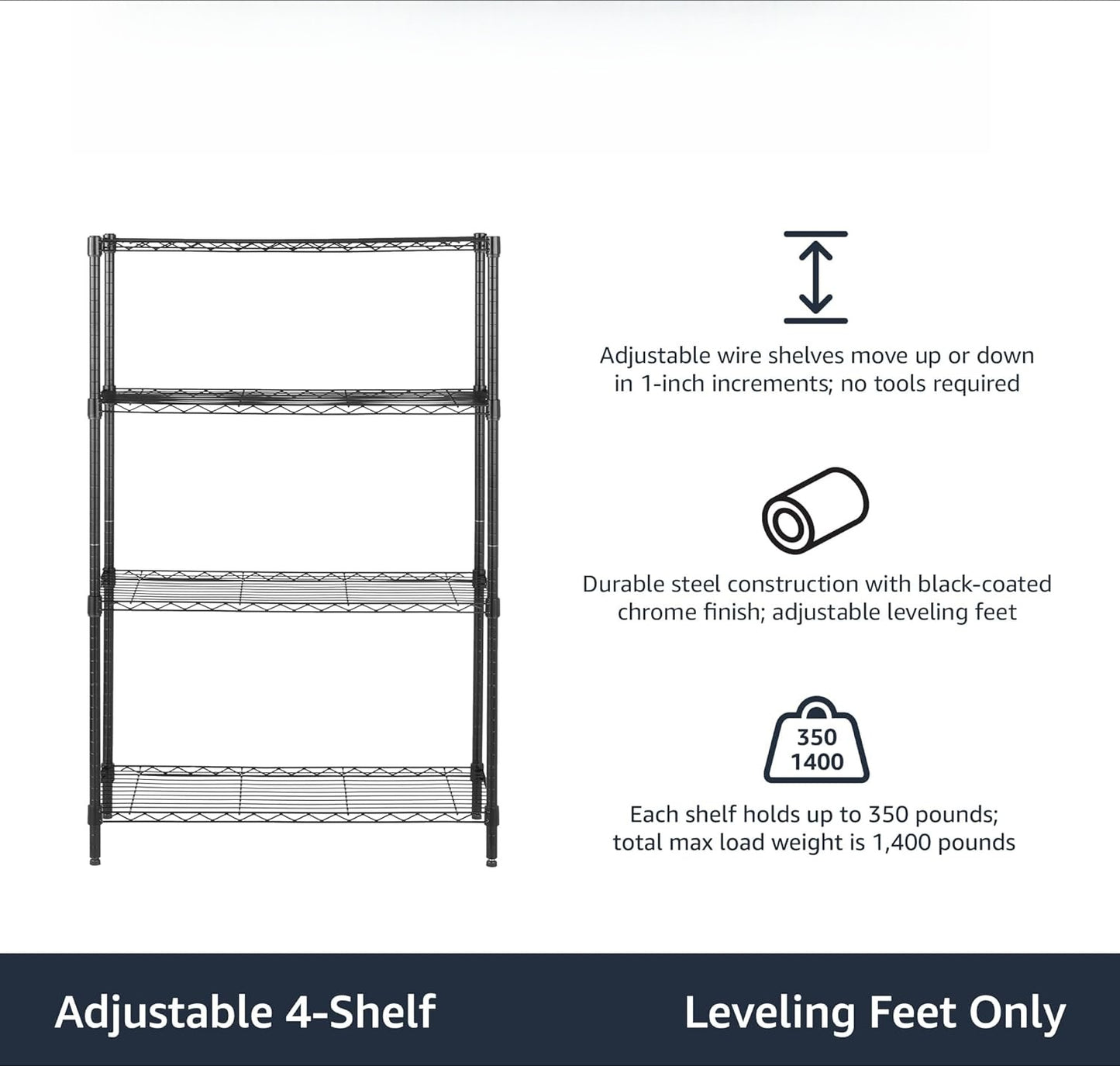4-Shelf Adjustable Heavy Duty Steel Wire Rack Storage Shelving Organizer for Kitchen, Garage