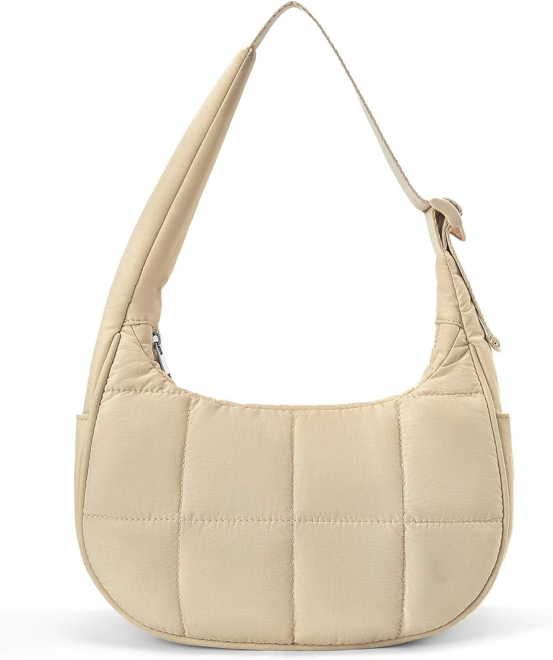 Crescent Shoulder Bag for Women, Nylon Quilted Shoulder Purses, Puffy Handbags with Adjustable Strap