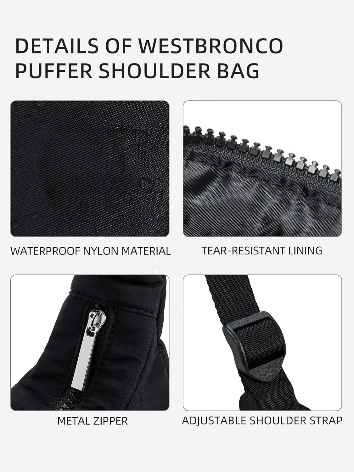Crescent Shoulder Bag for Women, Nylon Quilted Shoulder Purses, Puffy Handbags with Adjustable Strap
