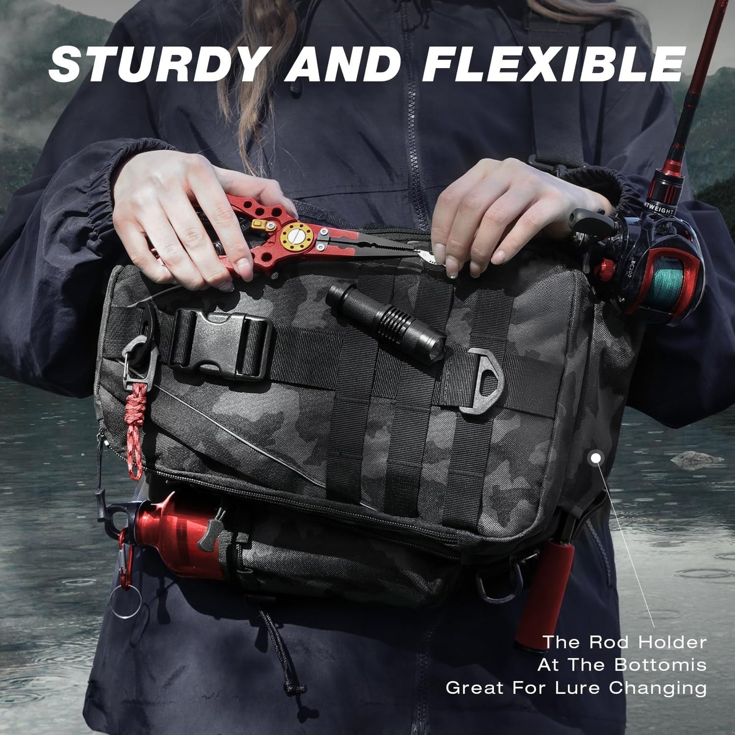 Fishing Backpack Tackle Sling Bag-Backpack with Rod Holder- Lightweight Tackle Box