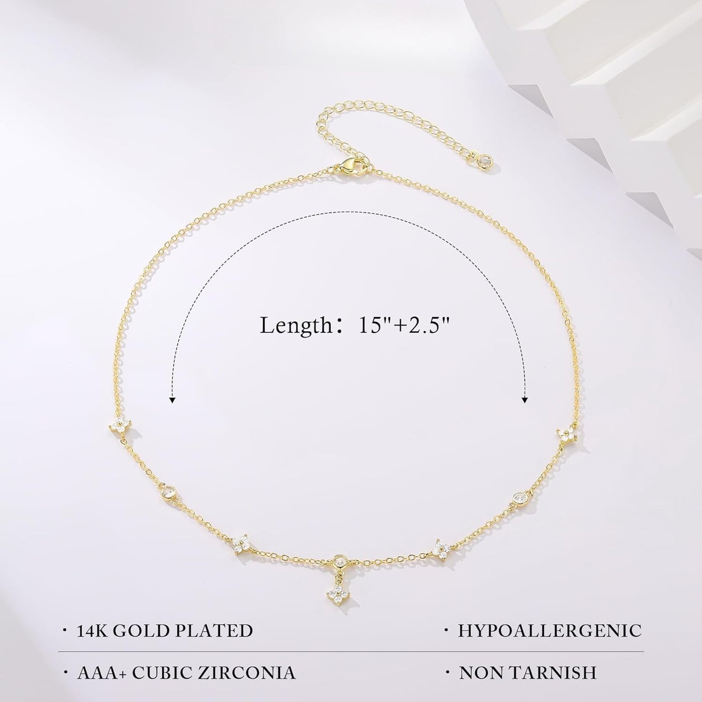 Women's Charm Cluster Choker Necklace - Clover, Heart, Pearl, Butterfly & Star Flower 14K Gold Plated, Cubic Zirconia, Adjustable Trendy Gift