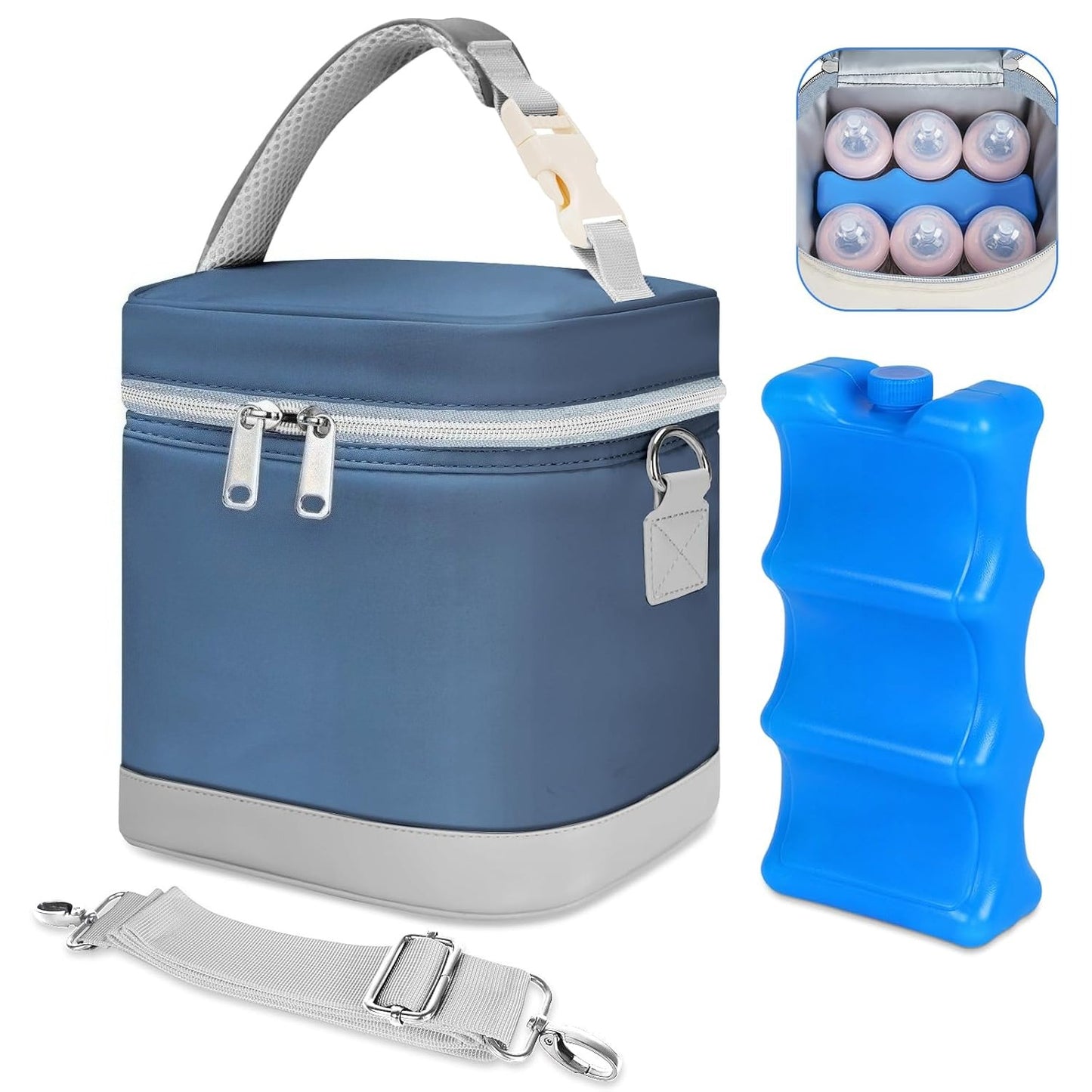 Breastmilk Cooler Bag with Ice Pack,  Bottle Bag, Breast Milk Cooler on The go with Strap