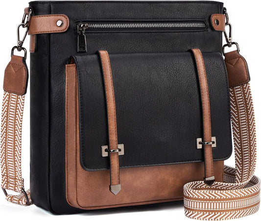 Women Multi Pocket Crossbody Purses Vegan Leather Shoulder Handbags Travel Purse Adjustable Strap
