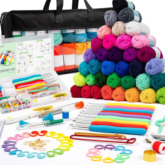 OMOMMD  113 Piece Crochet Kit with Yarn Set– 1600 Yards Assorted Yarn for Knitting and Crochet, 73PCS Crochet Accessories Set Including Ergonomic Hooks, Knitting Needles & More Ideal Beginner Kit