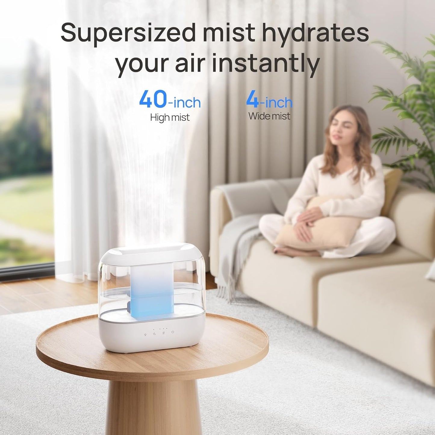 OMOMMD Humidifiers for Bedroom, 4L Top Fill for Large Room, 36H Runtime, 28 dB Quiet Supersized Cool Mist Air Humidifier for Baby Nursery, Plants, Indoor, Night Light, Easy to Clean & Fill, White