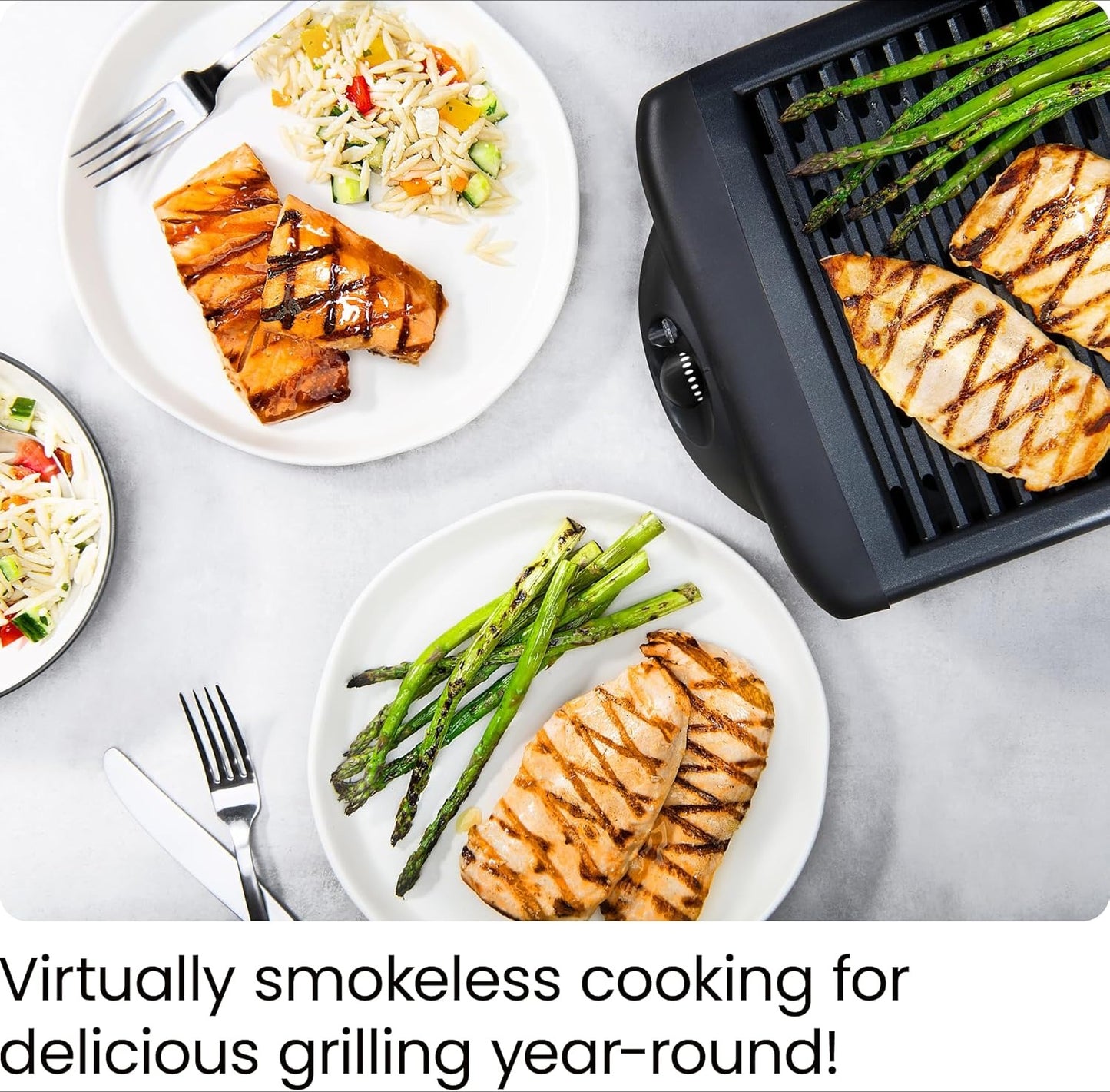 Electric Smokeless Indoor Grill w/ Non-Stick Cooking Surface & Adjustable Temperature Knob from Warm to Sear