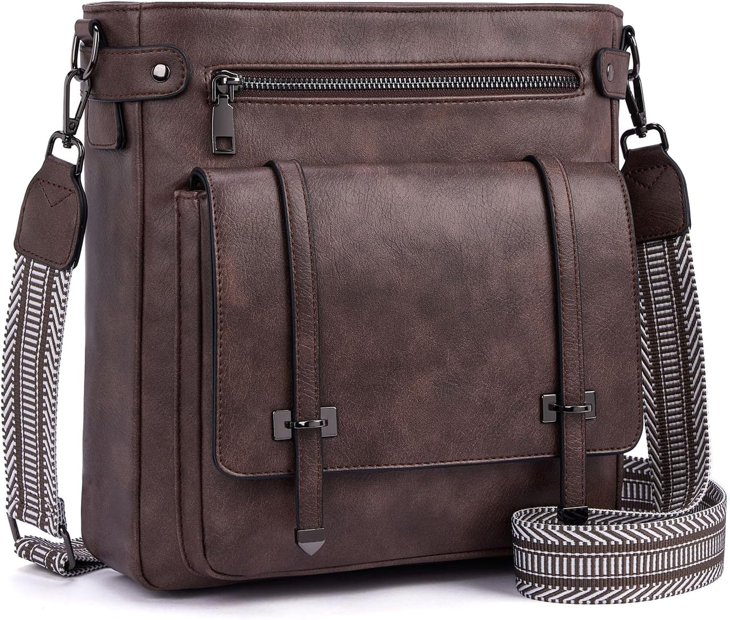 Women Multi Pocket Crossbody Purses Vegan Leather Shoulder Handbags Travel Purse Adjustable Strap