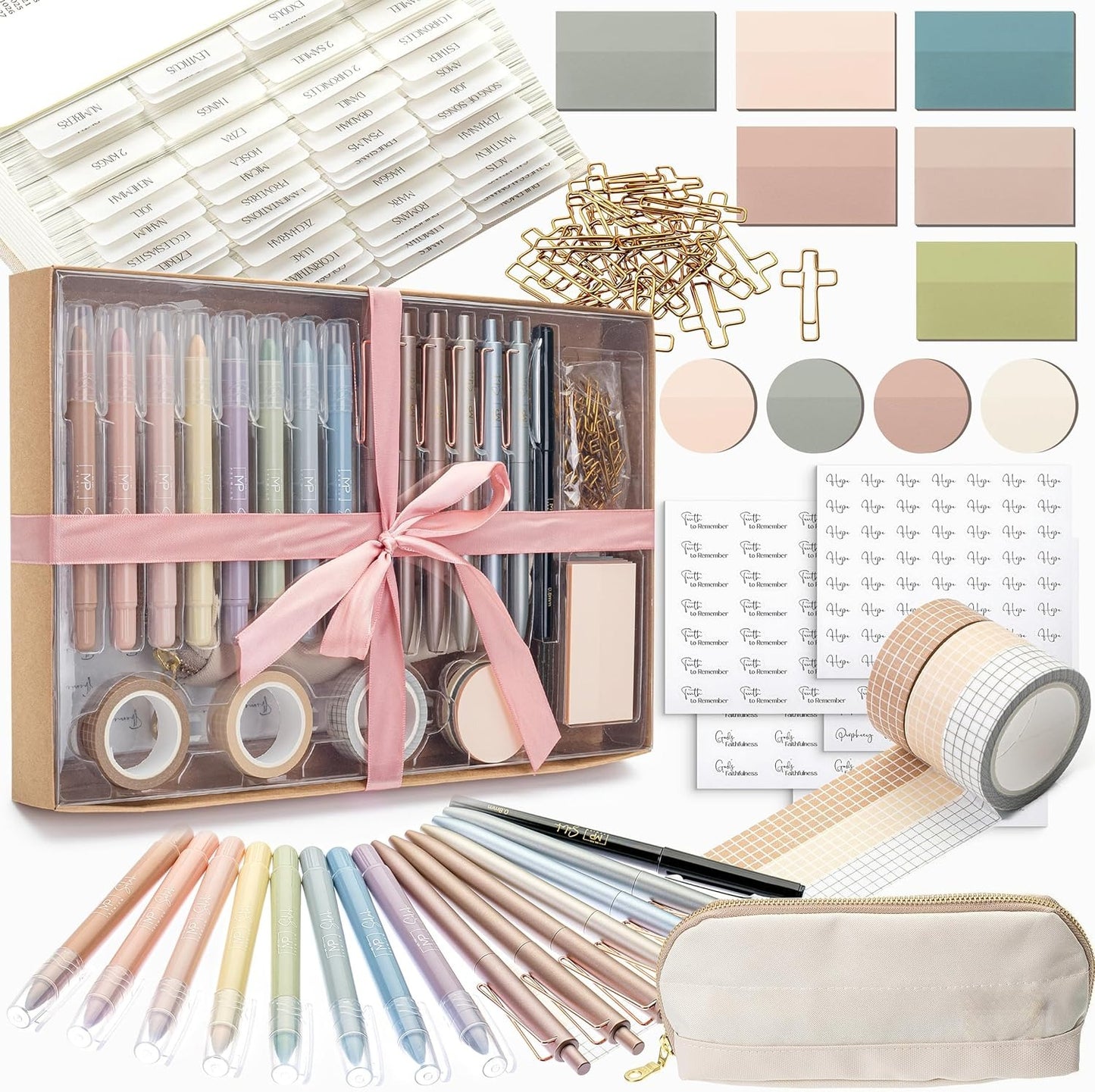 OMOMMD - Bible Journaling Set (Selah Collection), Highlighters and Pens No Bleed, Scripture Markers, Washi Tape, Bible Tabs