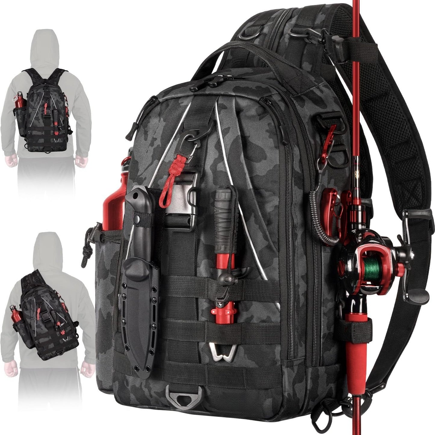 Fishing Backpack Tackle Sling Bag-Backpack with Rod Holder- Lightweight Tackle Box