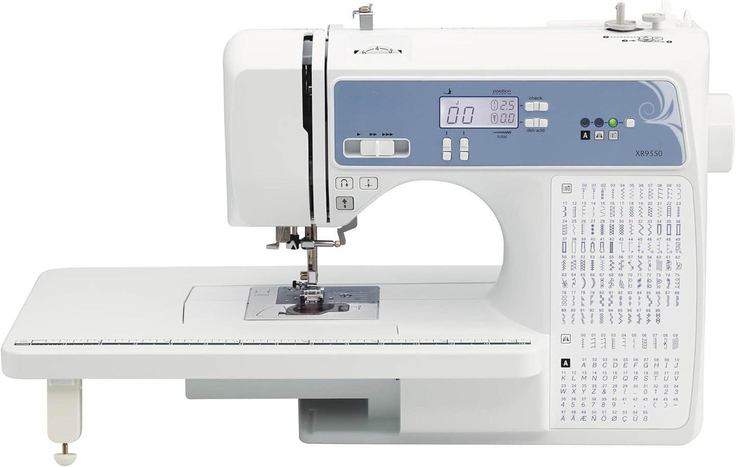 OMOMMD  Brother Sewing and Quilting Machine, Computerized, 165 Built-in Stitches, LCD Display, Wide Table, 8 Included Presser Feet, White, 20x12x17