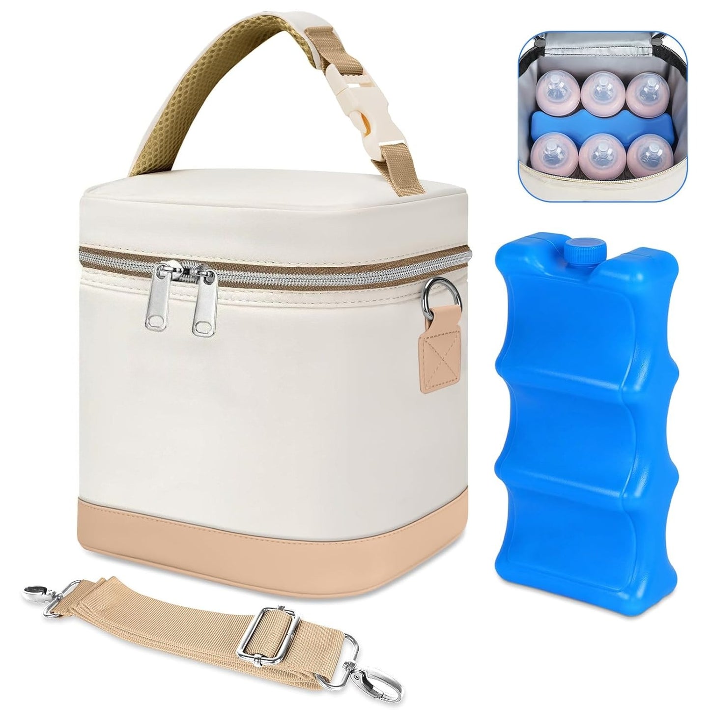 Breastmilk Cooler Bag with Ice Pack,  Bottle Bag, Breast Milk Cooler on The go with Strap