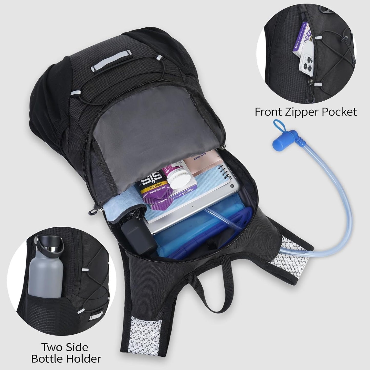 Lightweight Hydration Backpack, Running Backpack with 2L Water Bladder, Hydro Water Daypack for Hiking Rave