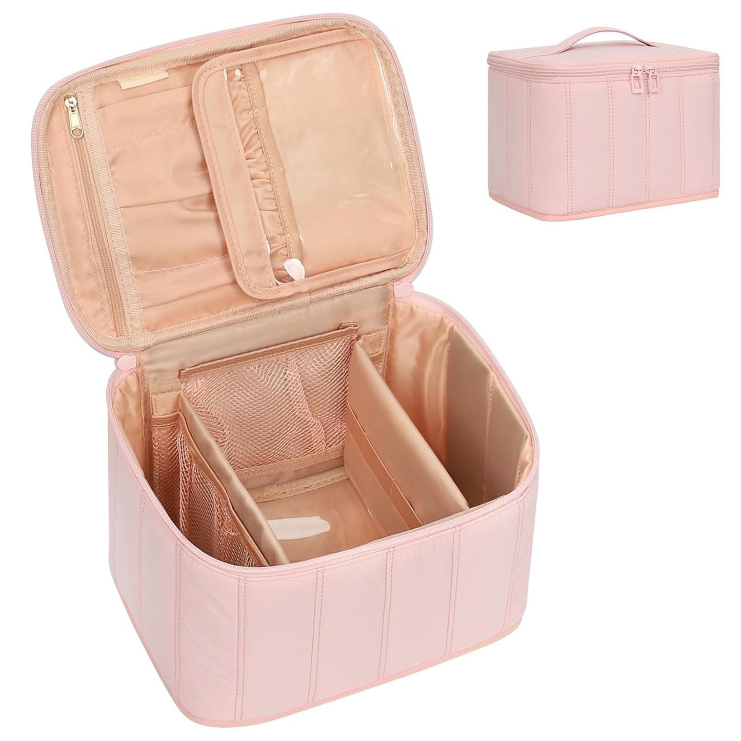Makeup Bag, Portable Cosmetic Bag,  Makeup Case Organizer,  With Handle and Divider