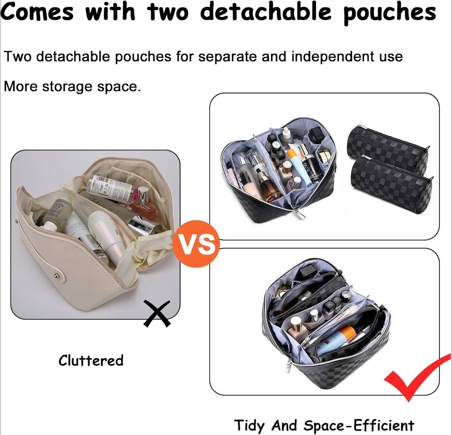 Travel Makeup Bag : 3 count Set Make up Bags for Women with Handle -  with Compartments