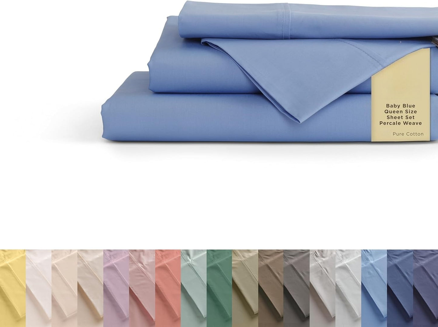Cotton Percale Sheets Queen Size,  Deep Pocket, 4 count SetStrong Bed Linen