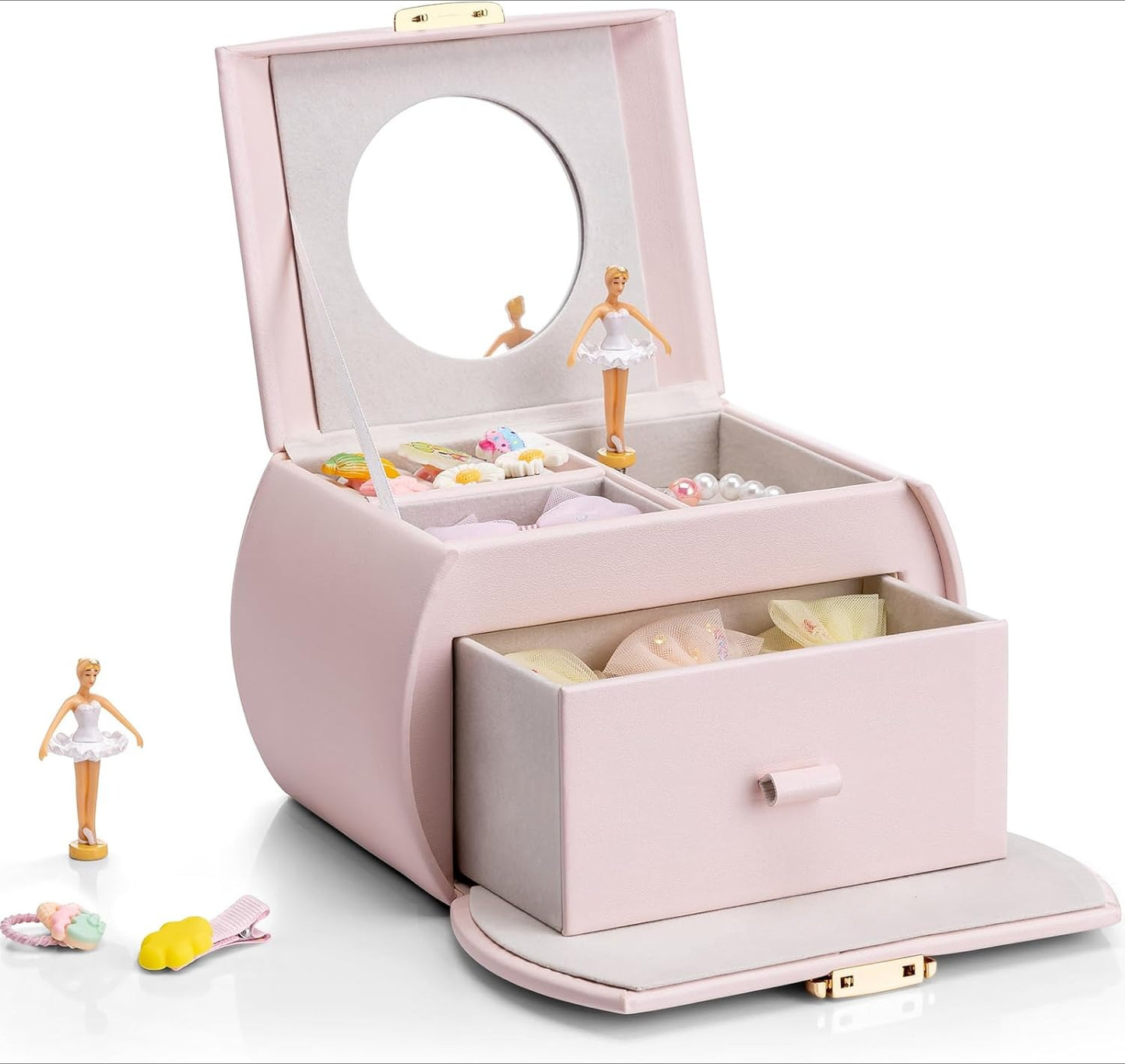Jewelry Box for Girls with Drawer, Music Box with Ballerina and Stickers for Birthday Bedroom Decor