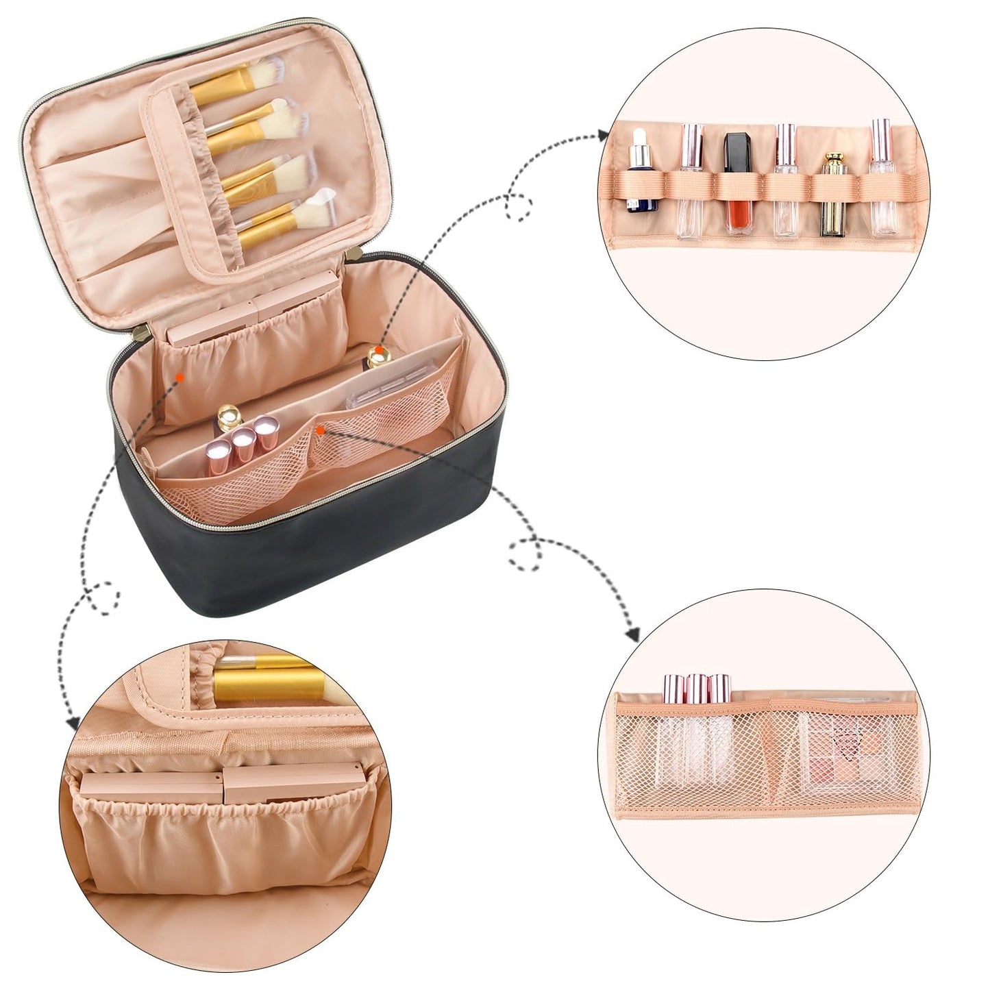 Makeup Bag, Portable Cosmetic Bag,  Makeup Case Organizer,  With Handle and Divider