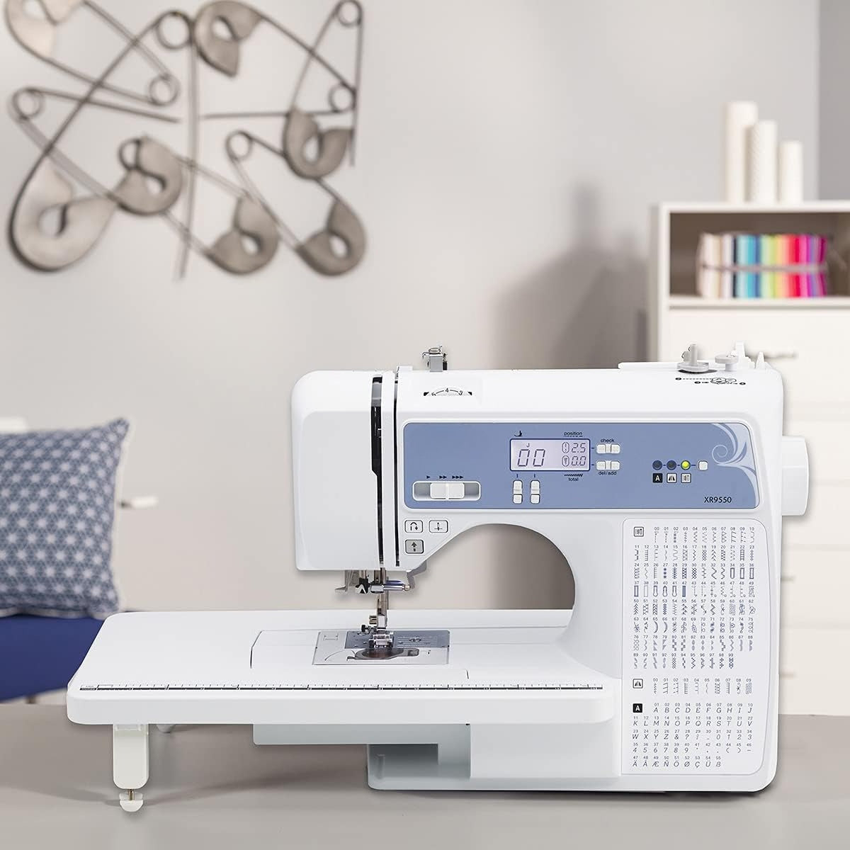 OMOMMD  Brother Sewing and Quilting Machine, Computerized, 165 Built-in Stitches, LCD Display, Wide Table, 8 Included Presser Feet, White, 20x12x17