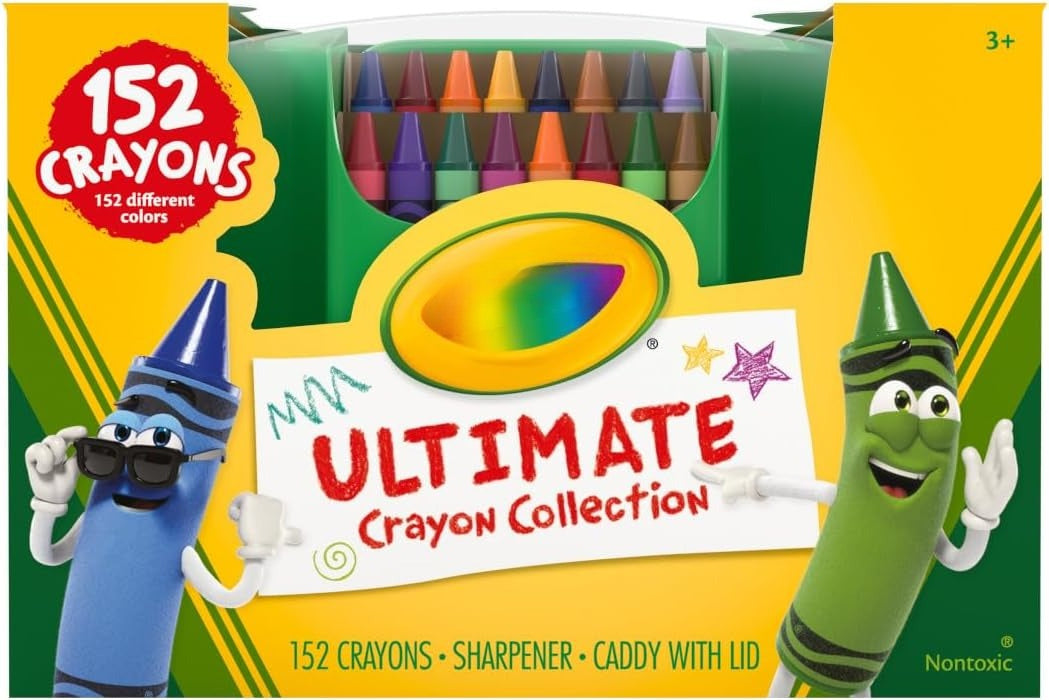 OMOMMD Ultimate Crayon Box Collection (152ct), Bulk Kids Crayon Caddy, Classic & Glitter Colors, Coloring Book Supplies, Gift for Kids, Ages 3, 4, 5