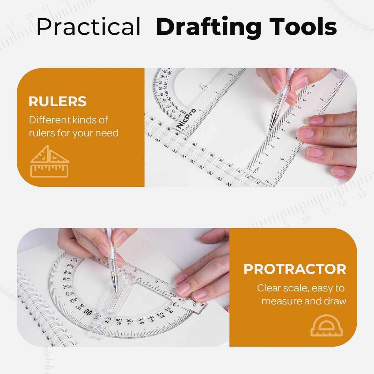 OMOMMD 22 PCS Compass Geometry Tools with Case, Drafting Tools Geometry Set with Swing Arm Protractor, Rulers, Metal Compass, Square Set, Mechanical Pencil, Back to School Supplies for Students