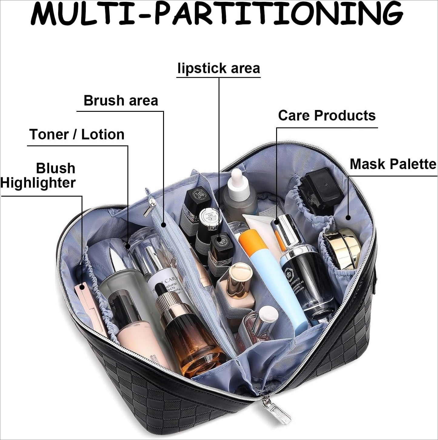 Travel Makeup Bag : 3 count Set Make up Bags for Women with Handle -  with Compartments