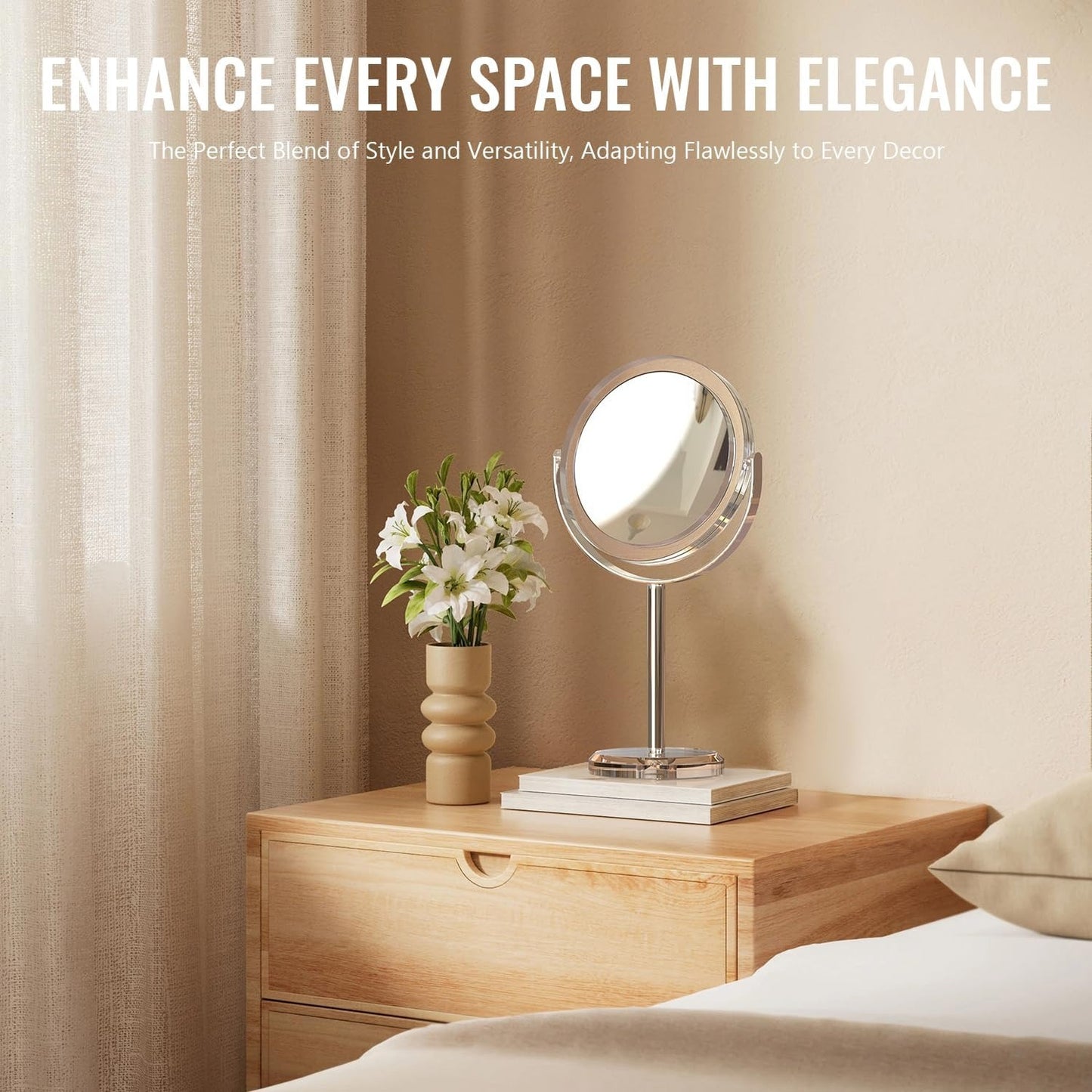 1X/ 30X Magnifying Mirror, Makeup Mirror with Tweezer, 6.8'' Double Sided Round Vanity Tabletop Mirror, 360° Rotation Portable