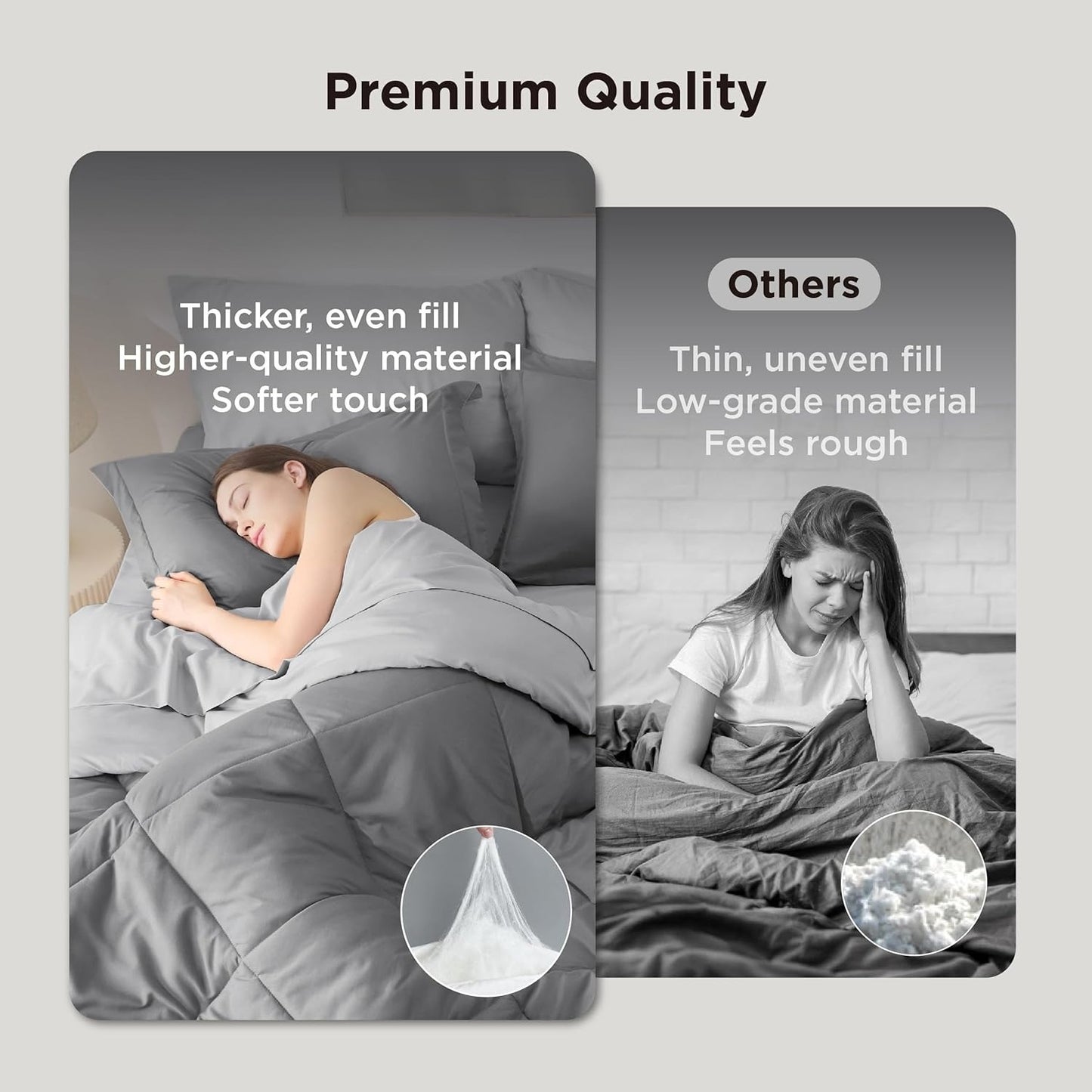Queen Comforter Set - 7 count Reversible Grey Bedding, Queen Size Bed Set for All Seasonsz
