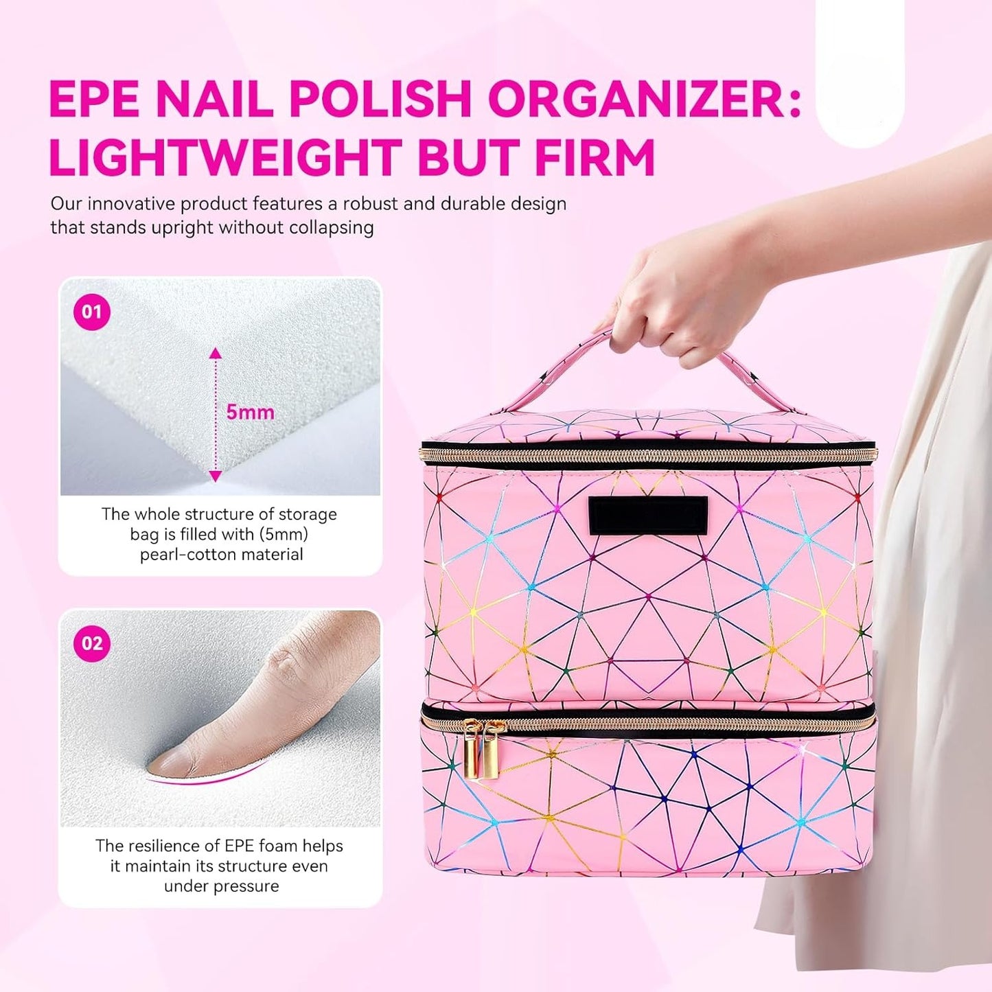 Nail Polish Organizer Bag: PU Leather Nail Polish Storage Organizer Holds 30 Bottles & Nail Lamp