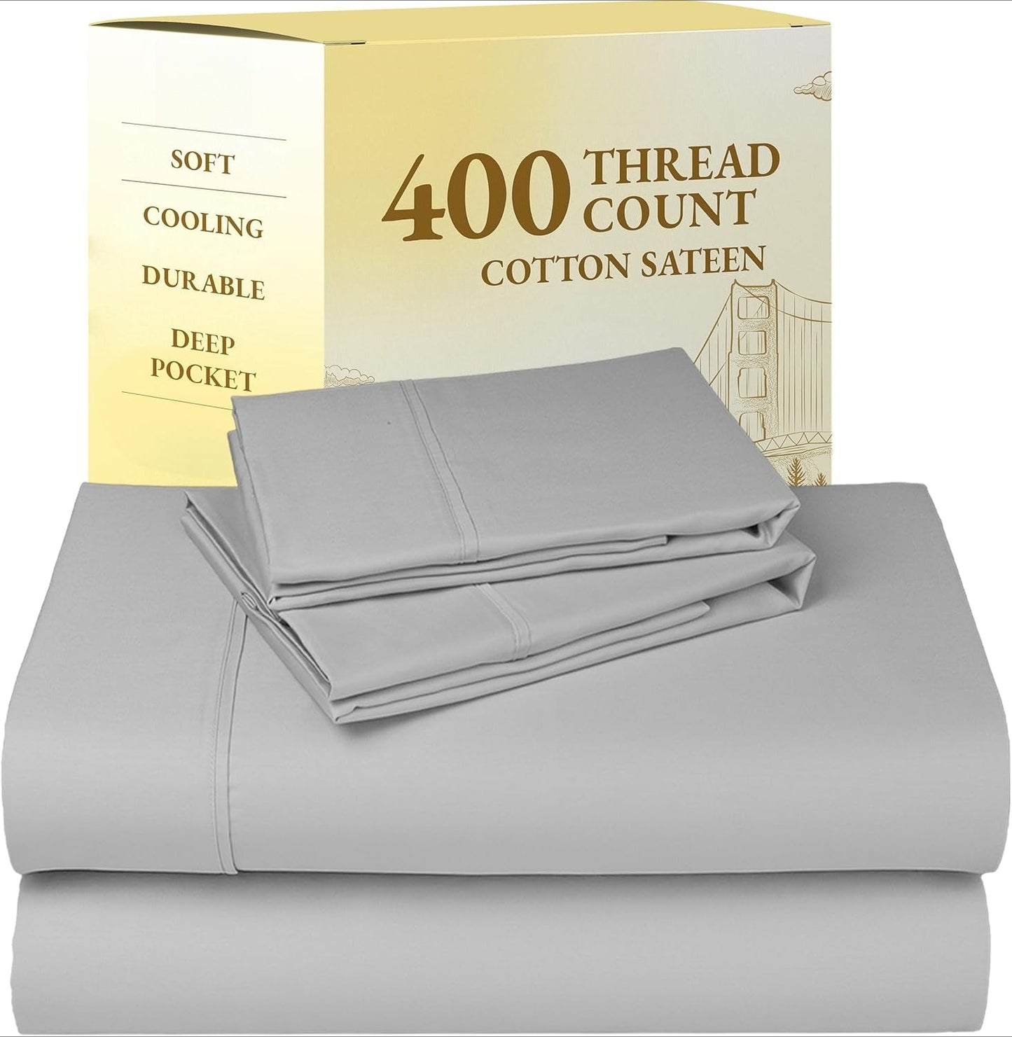 Cotton Sheets Queen Size Bed Set Deep Pockets with All Around Elastic for a Snug Fit