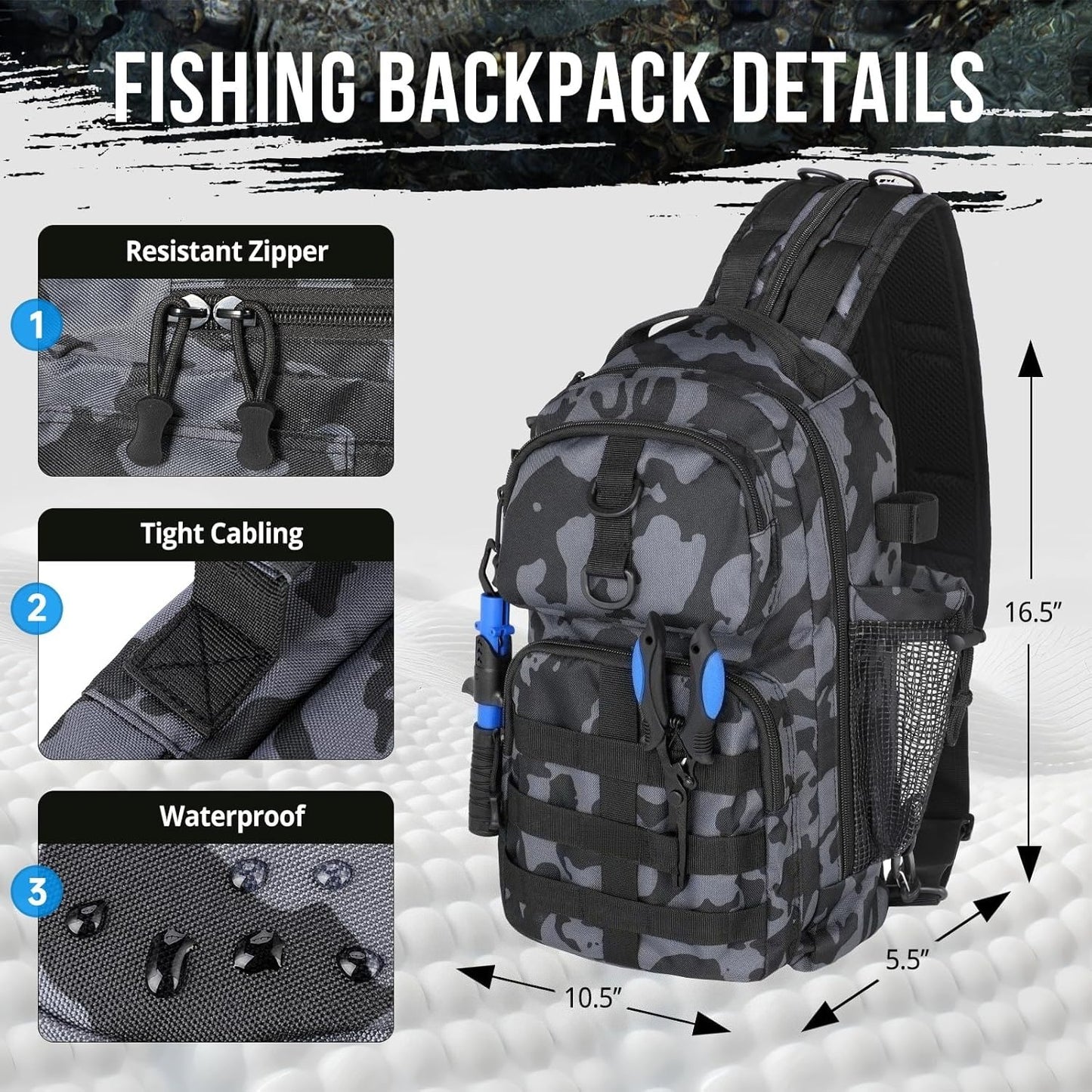 Fishing Backpack Tackle Boxes, Waterproof Tackle Bag For Fishing Gear With Rod Holder