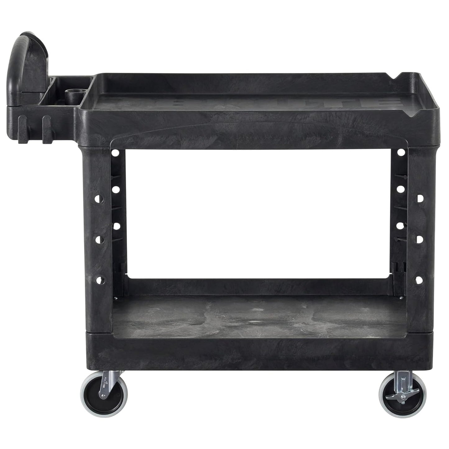 2-Shelf Utility/Service Cart, Medium, Black, Lipped Shelves, Warehouse/Garage/Cleaning