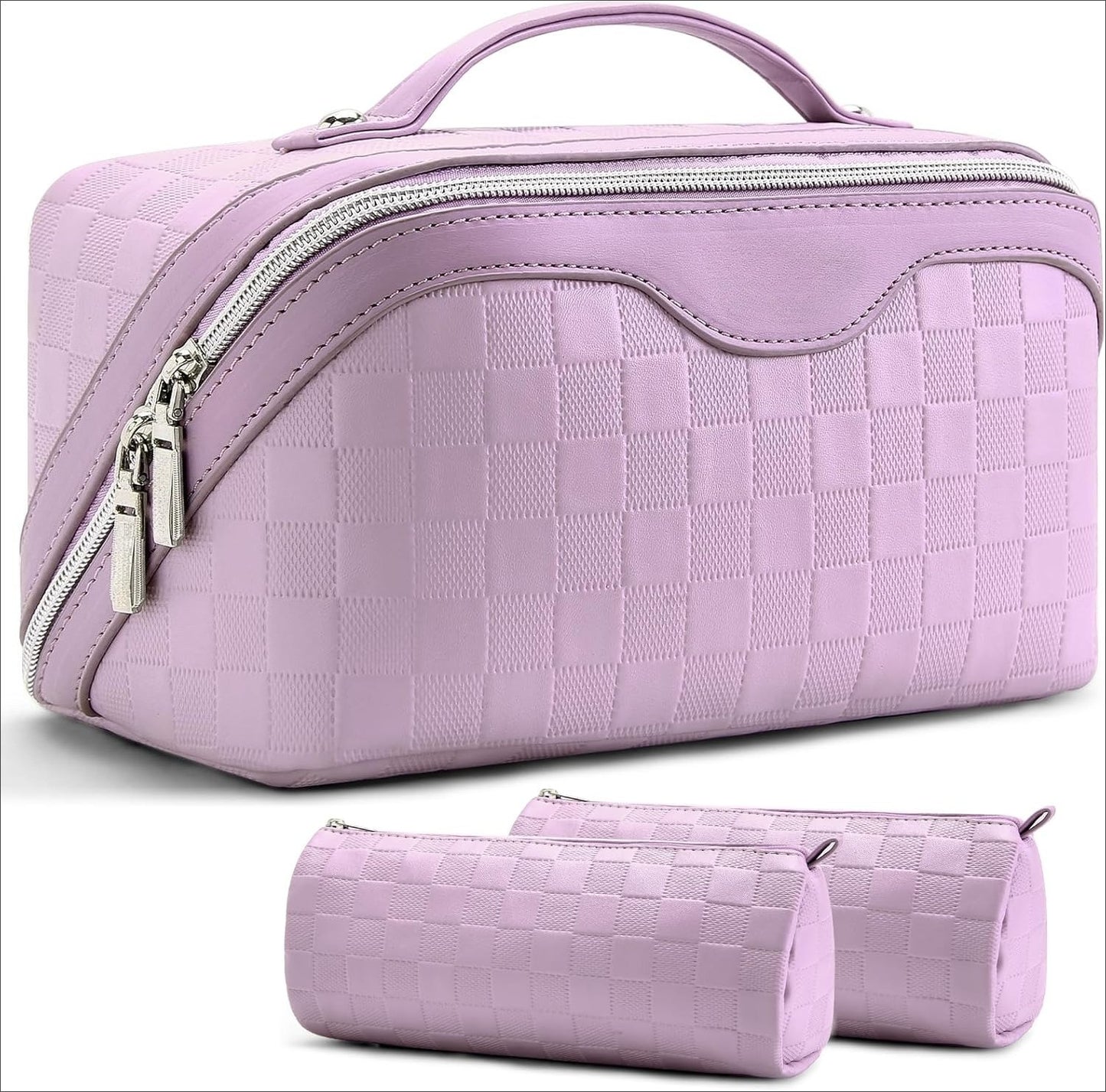 Travel Makeup Bag : 3 count Set Make up Bags for Women with Handle -  with Compartments
