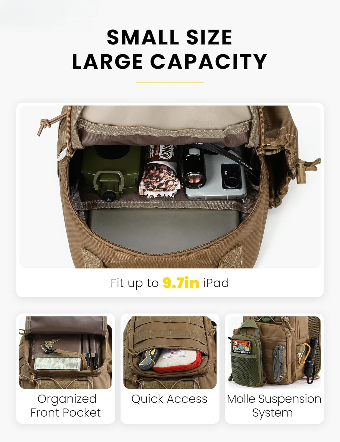Anti-theft Tactical Sling Bag RFID Military Shoulder Bag with Phone Pack EDC Molle Crossbody Bag