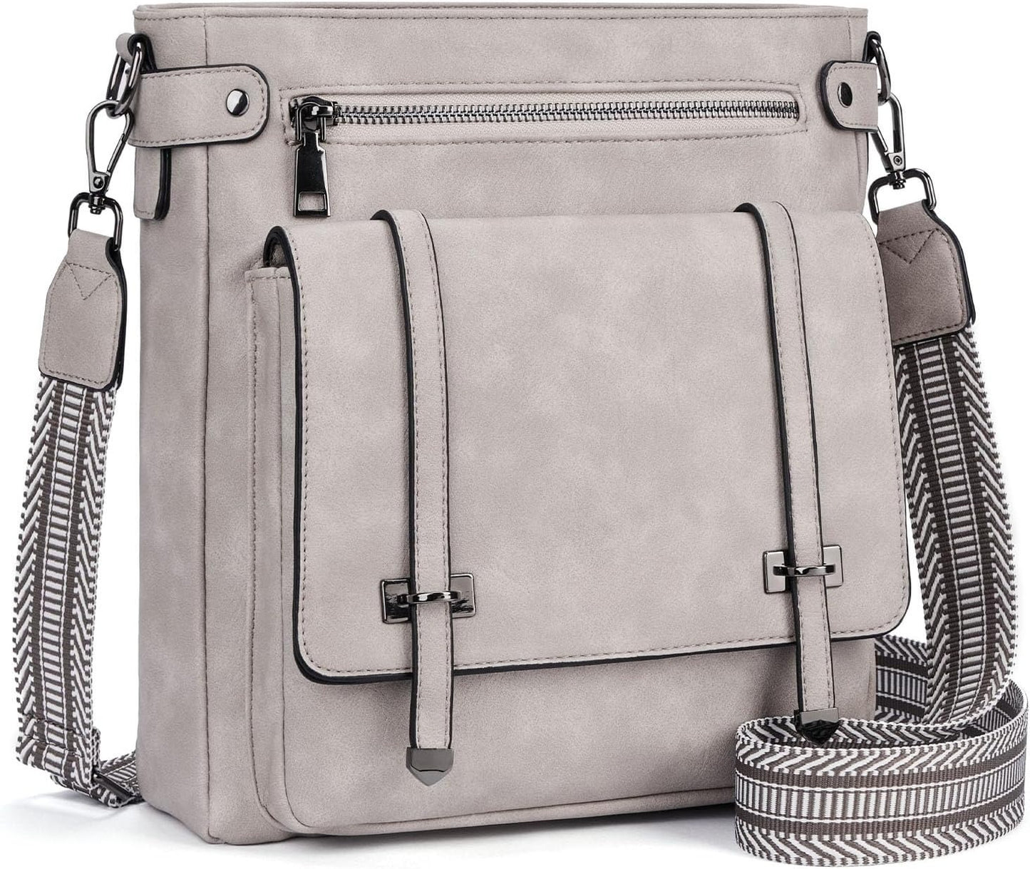 Women Multi Pocket Crossbody Purses Vegan Leather Shoulder Handbags Travel Purse Adjustable Strap