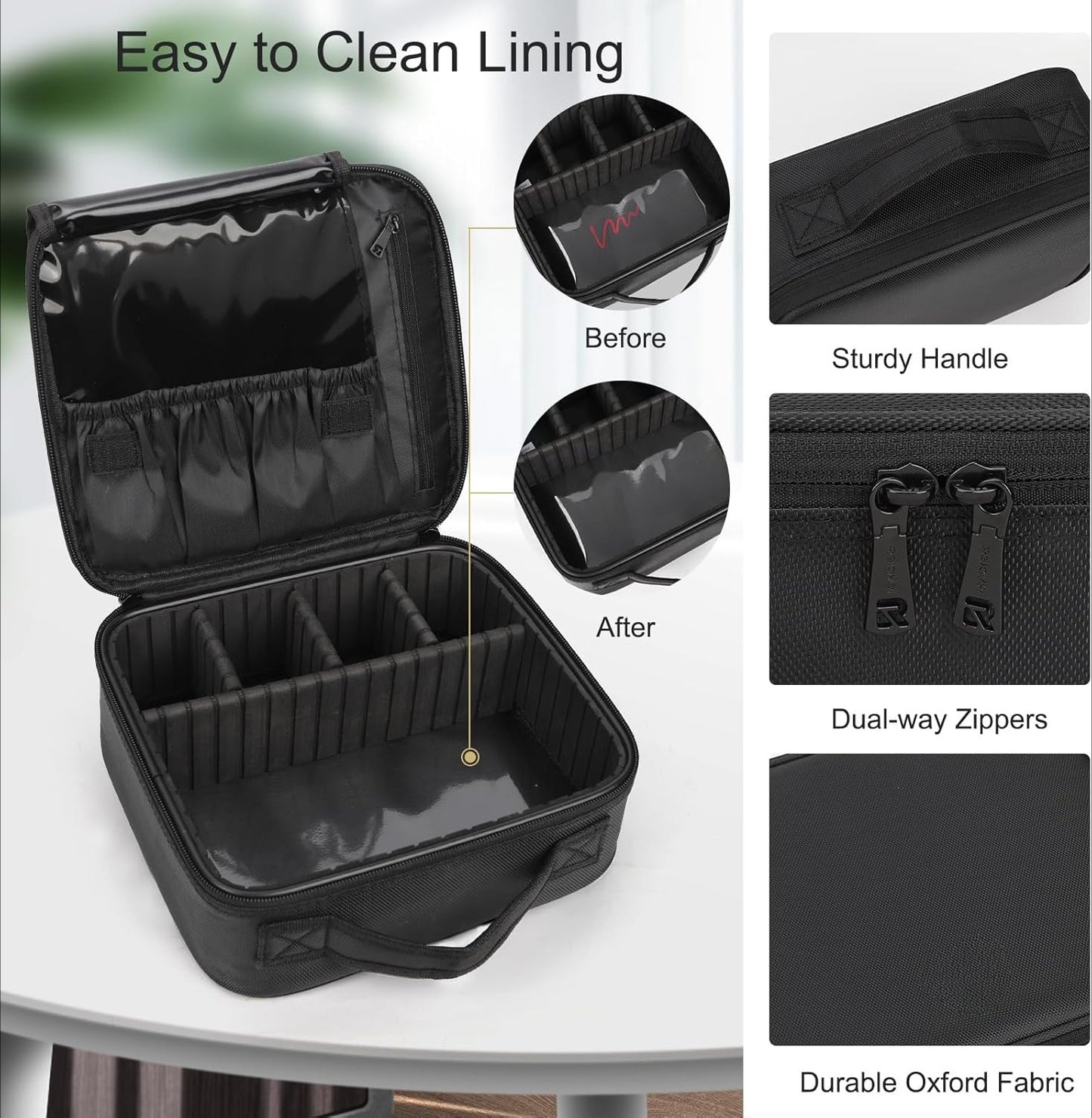 Travel Makeup Case Organizer Portable Artist Storage Bag with Adjustable Dividers