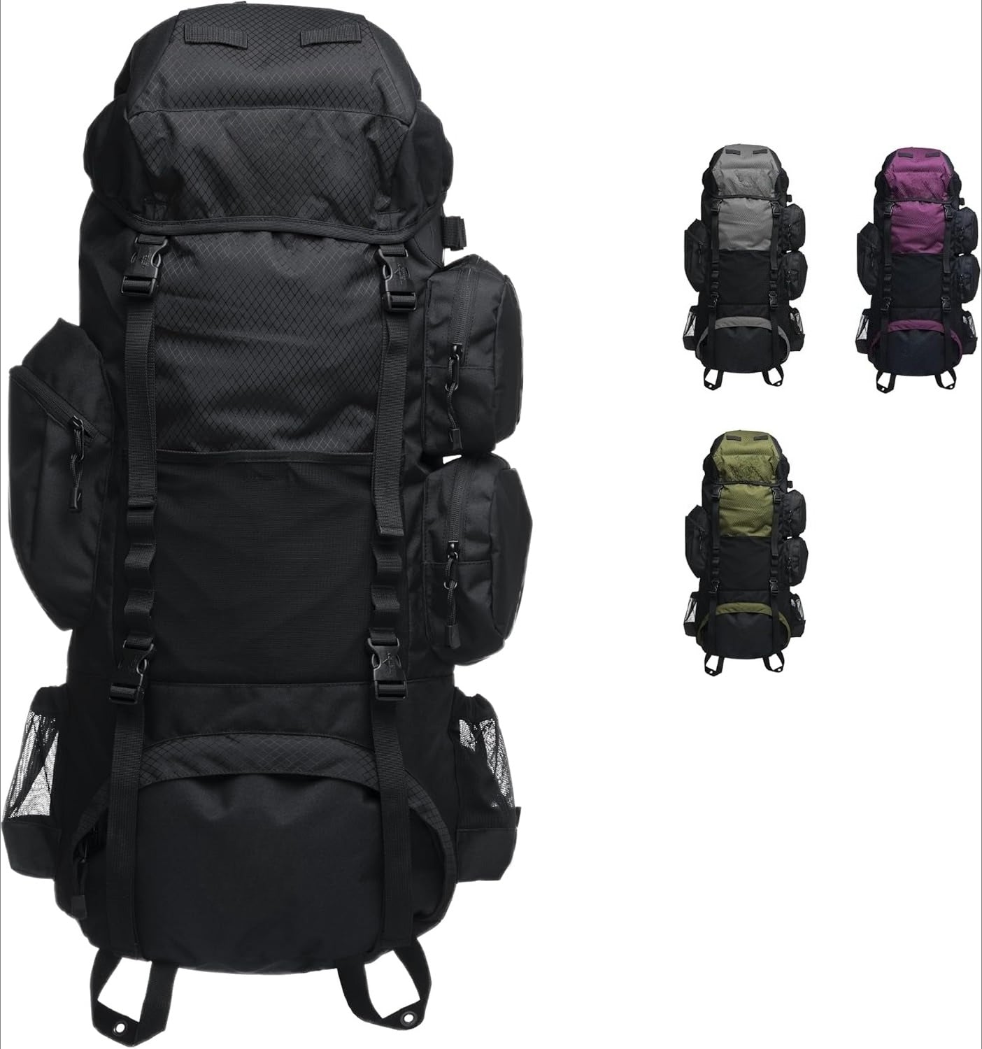 65L Internal Frame Backpack for Hiking, Camping, Backpacking, Rain Cover Included, Olive