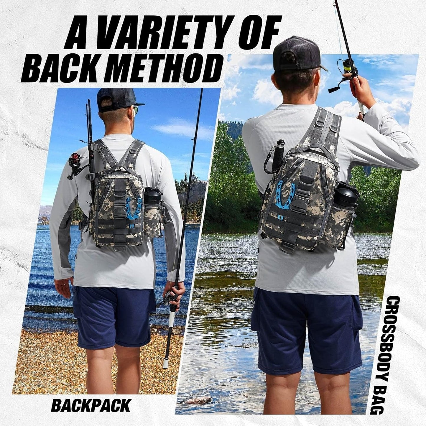 Fishing Backpack with Rod Holder, Lightweight Sling Bag Storge Gear and Equipment
